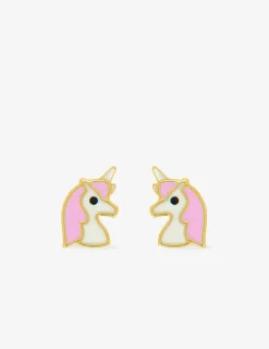 Boucles d'oreilles clous licorne or jaune 750 ‰ et laque SO OR