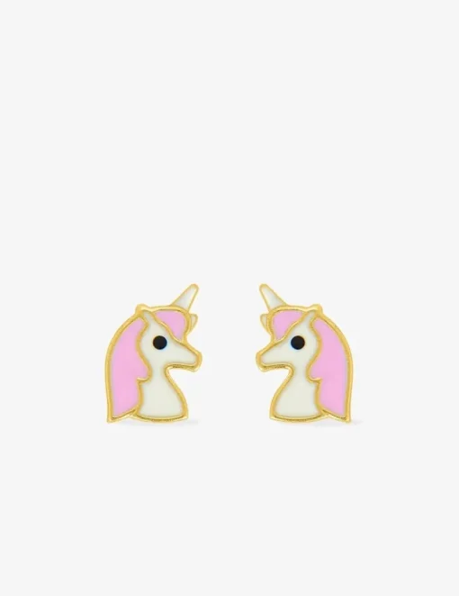 Boucles d'oreilles clous licorne or jaune 750 ‰ et laque SO OR