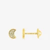 Boucles d'oreilles clous motif lune or jaune 375 ‰, rhodium et oxydes de zirconium SO OR