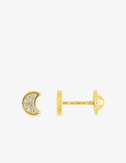 Boucles d'oreilles clous motif lune or jaune 375 ‰, rhodium et oxydes de zirconium SO OR
