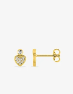 Boucles d'oreilles clous motif cœur en plaqué or, oxydes de zirconium SO OR
