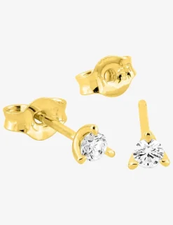Boucles d'oreilles clous or jaune 375 ‰ et diamants synthétiques 0,10 ct SO OR