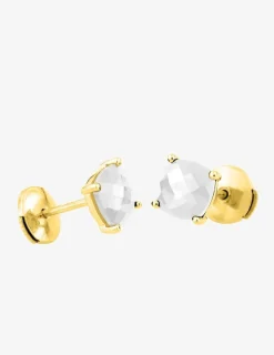 Boucles d'oreilles clous or jaune 750 ‰ et pierre de lune SO OR