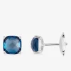Boucles d'oreilles clous or blanc 750 ‰ topaze bleue traitée SO OR