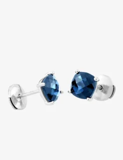 Boucles d'oreilles clous or blanc 750 ‰ topaze bleue traitée SO OR