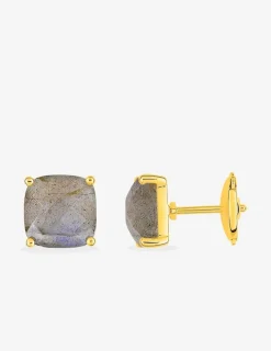 Boucles d'oreilles clous or jaune 750 ‰ labradorite SO OR