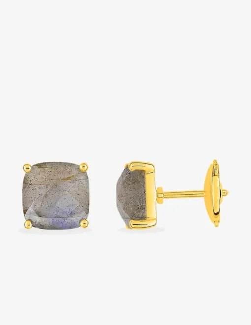Boucles d'oreilles clous or jaune 750 ‰ labradorite SO OR