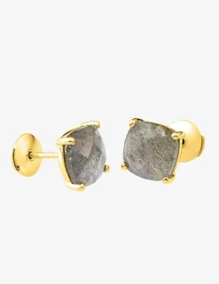 Boucles d'oreilles clous or jaune 750 ‰ labradorite SO OR