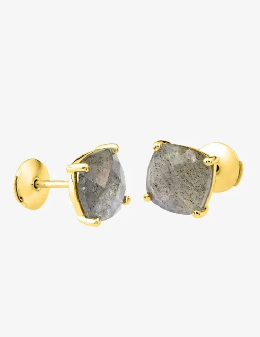 Boucles d'oreilles clous or jaune 750 ‰ labradorite SO OR