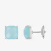 Boucles d'oreilles clous or blanc 750 ‰ calcédoine bleue SO OR