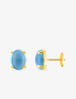 Boucles d'oreilles clous or jaune 750 ‰ et topaze bleue SO OR