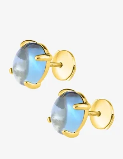 Boucles d'oreilles clous or jaune 750 ‰ et topaze bleue SO OR