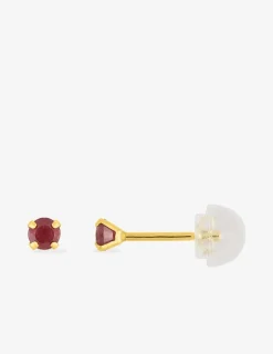 Boucles d'oreilles clous or jaune 750 ‰, rubis 3 mm SO OR
