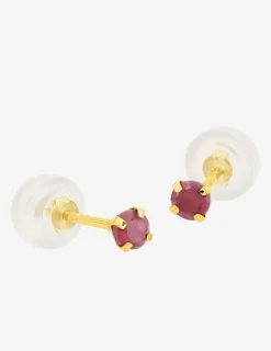 Boucles d'oreilles clous or jaune 750 ‰, rubis 3 mm SO OR