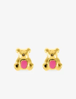 Boucles d'oreilles clous ours plaqué or et laque rose SO OR