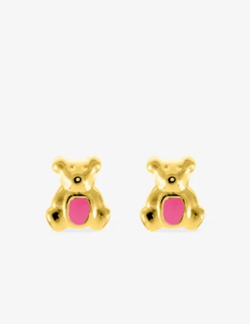 Boucles d'oreilles clous ours plaqué or et laque rose SO OR