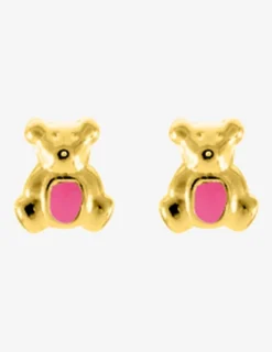 Boucles d'oreilles clous ours plaqué or et laque rose SO OR