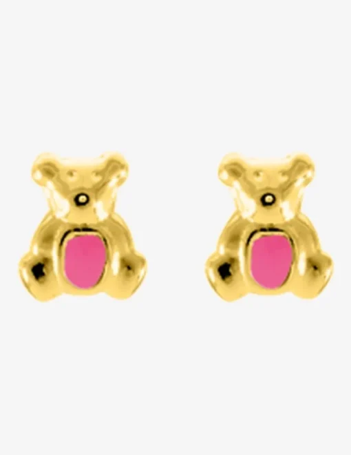 Boucles d'oreilles clous ours plaqué or et laque rose SO OR