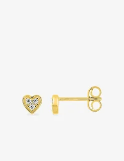Boucles d'oreilles clous or jaune 375 ‰ motif "cœur" et oxydes de zirconium SO OR