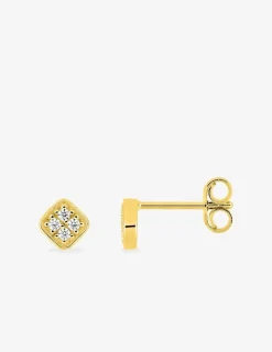 Boucles d'oreilles clous or jaune 375 ‰ motif "carré" et oxydes de zirconium SO OR
