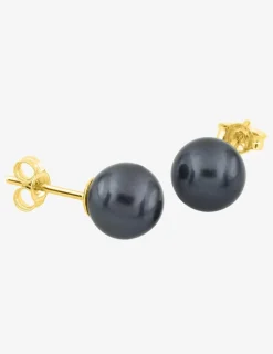 Boucles d'oreilles clous or jaune 750 ‰, perle de culture d'eau douce noire 7 mm SO OR