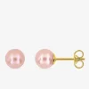 Boucles d'oreilles clous or jaune 750 ‰, perle de culture d'eau douce rose 6 mm SO OR