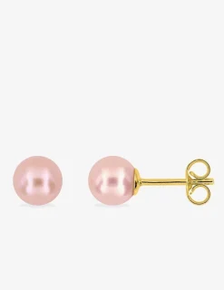 Boucles d'oreilles clous or jaune 750 ‰, perle de culture d'eau douce rose 6 mm SO OR