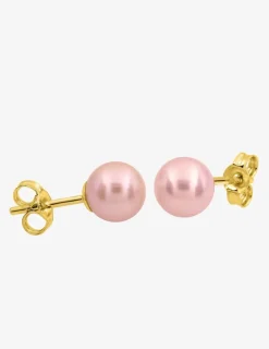 Boucles d'oreilles clous or jaune 750 ‰, perle de culture d'eau douce rose 6 mm SO OR
