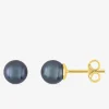 Boucles d'oreilles clous or jaune 750 ‰, perle de culture d'eau douce noire SO OR