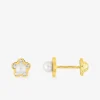 Boucles d'oreilles clous or jaune 375 ‰, perle de culture d'eau douce et oxyde de zirconium SO OR