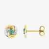 Boucles d'oreilles clous or jaune 375‰ rhodiées, émeraude SO OR