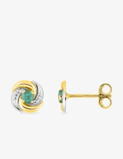 Boucles d'oreilles clous or jaune 375‰ rhodiées, émeraude SO OR