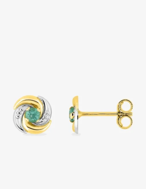 Boucles d'oreilles clous or jaune 375‰ rhodiées, émeraude SO OR