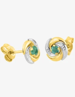 Boucles d'oreilles clous or jaune 375‰ rhodiées, émeraude SO OR