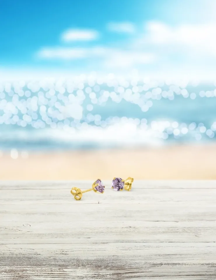 Boucles d'oreilles clous or jaune 375‰, améthyste SO OR
