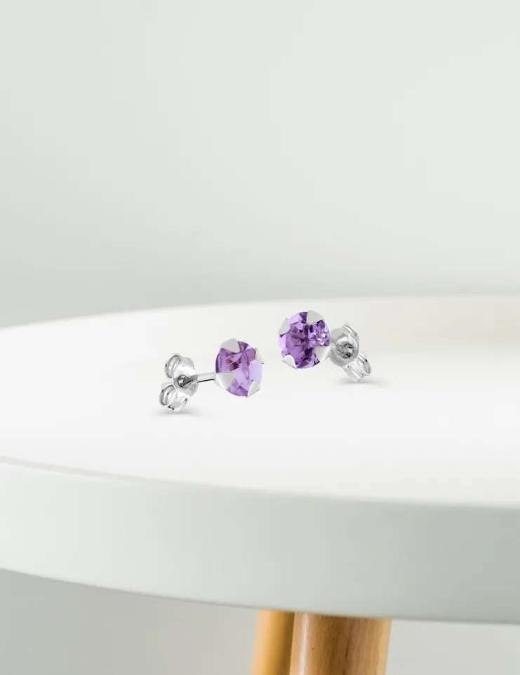 Boucles d'oreilles clous or blanc 750 ‰ et améthyste 5 mm SO OR
