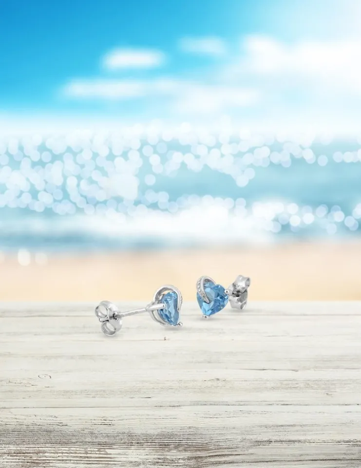 Boucles d'oreilles clous or blanc 375‰, topaze SO OR