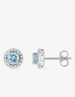 Boucles d'oreilles clous or blanc 375‰ et topaze ronde SO OR