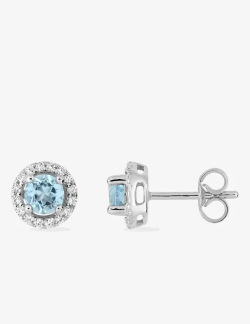 Boucles d'oreilles clous or blanc 375‰ et topaze ronde SO OR