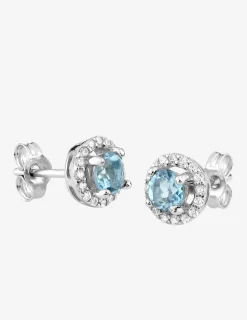 Boucles d'oreilles clous or blanc 375‰ et topaze ronde SO OR