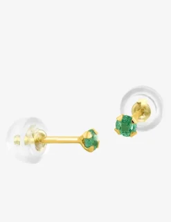 Boucles d'oreilles clous or jaune 375‰, émeraude 2,5 mm SO OR