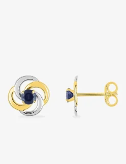 Boucles d'oreilles clous or jaune 750 ‰, saphir et rhodium SO OR