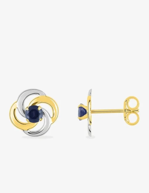 Boucles d'oreilles clous or jaune 750 ‰, saphir et rhodium SO OR