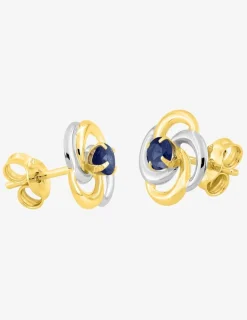 Boucles d'oreilles clous or jaune 750 ‰, saphir et rhodium SO OR