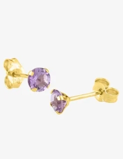 Boucles d'oreilles clous or jaune 750 ‰ et améthyste SO OR