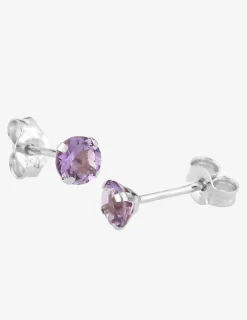Boucles d'oreilles clous or blanc 750 ‰ et améthyste SO OR