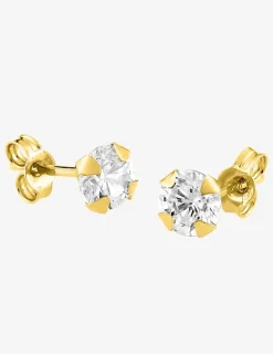 Boucles d'oreilles clous or jaune 750 ‰, oxyde de zirconium 5 mm SO OR