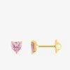 Boucles d'oreilles clous or jaune 750 ‰ et oxyde de zirconium cœur rose SO OR