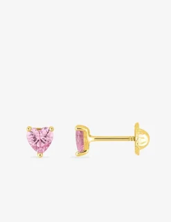Boucles d'oreilles clous or jaune 750 ‰ et oxyde de zirconium cœur rose SO OR
