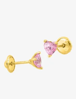 Boucles d'oreilles clous or jaune 750 ‰ et oxyde de zirconium cœur rose SO OR
